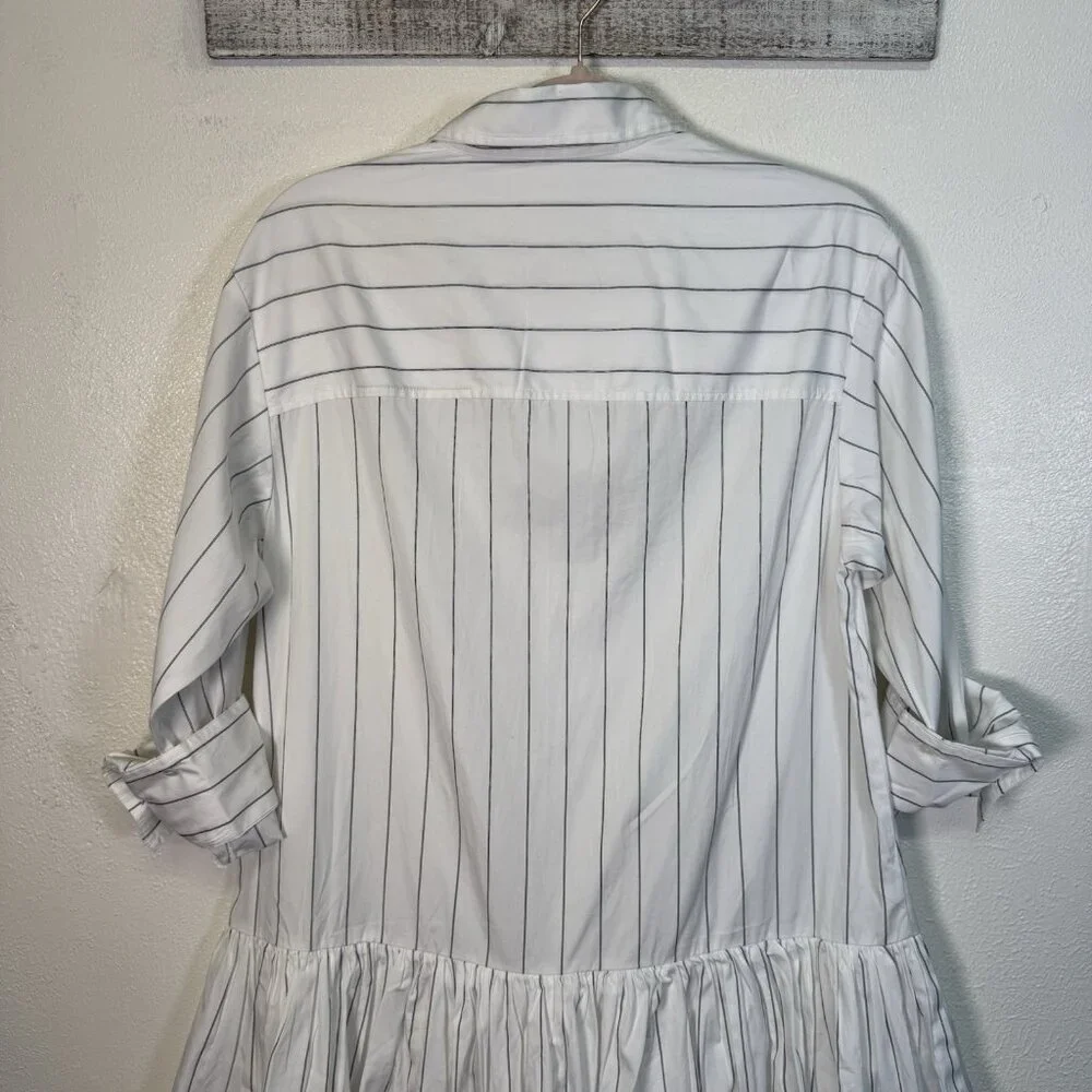 MADEWELL Bubble-Hem Mini Shirtdress in Pinstripe Poplin Dress X-Small - Picture 13 of 16